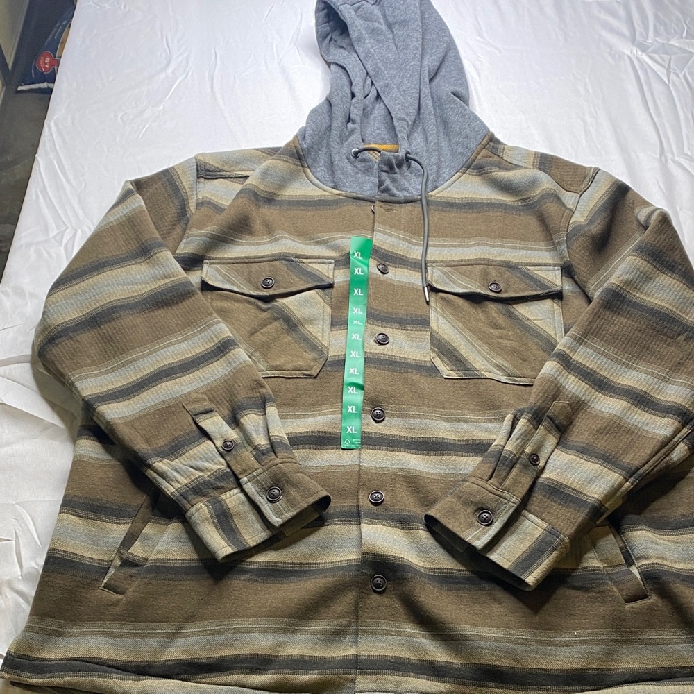 Quicksilver Striped Men's Jacket with Hood Size XL & Med‎ button-up